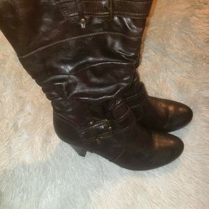 Dark brown midcalf 3 in heel boot